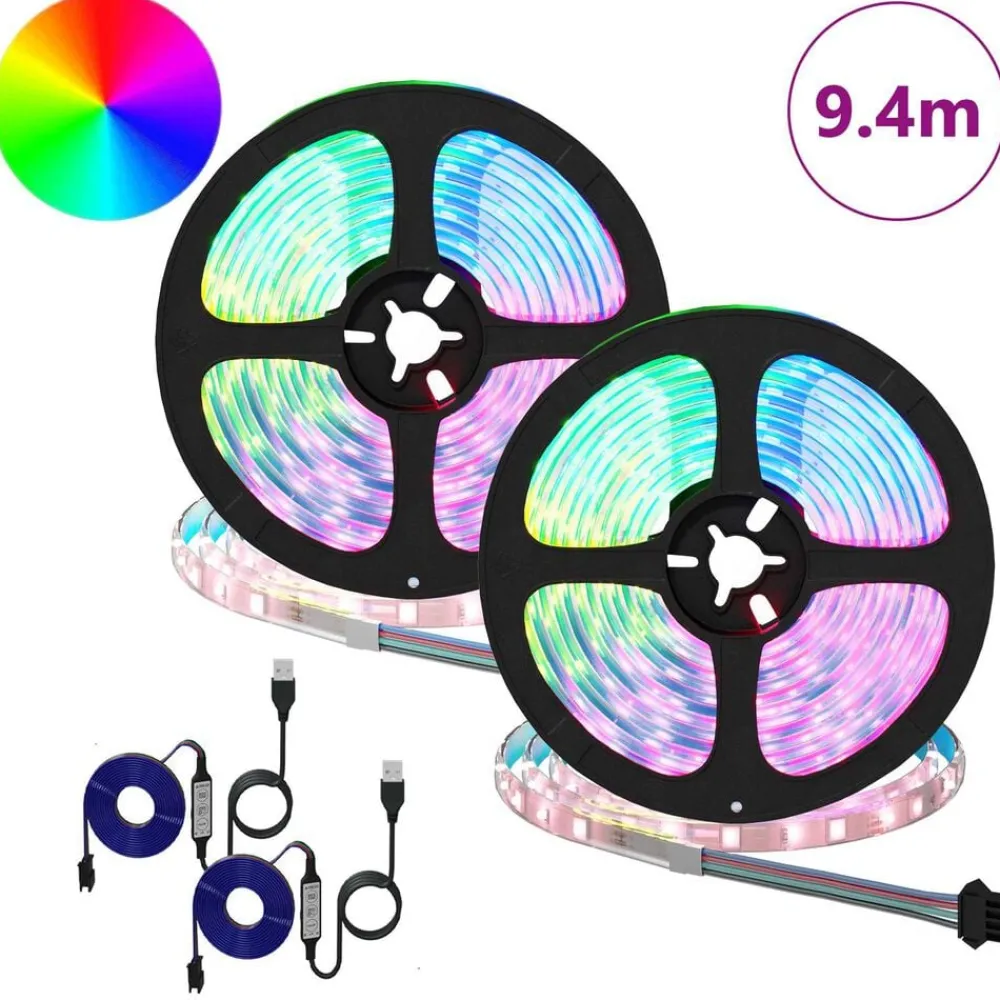 Luminaires-vidaXL Bande LED 2 pcs Noir et Transparent 4700 mm Cuivre et plastique