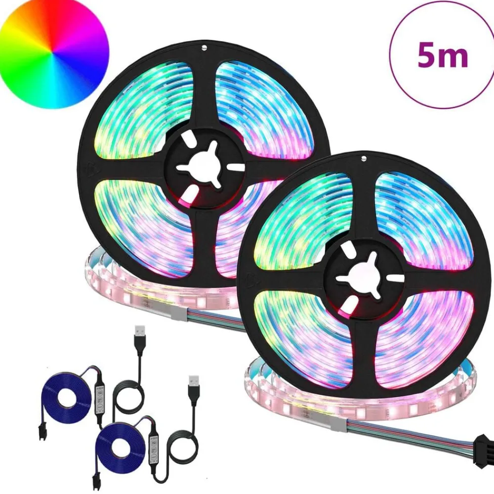 Luminaires-vidaXL Bande LED 2 pcs Noir et Transparent 2500 mm Cuivre et plastique
