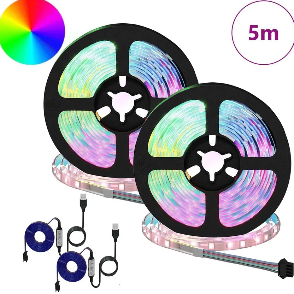 Luminaires-vidaXL Bande LED 2 pcs Noir et Transparent 2500 mm Cuivre et plastique