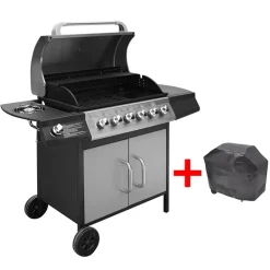 Arts De La Table & Arts Culinaires-vidaXL Barbecue à gaz 6 + 1 zone de cuisson Noir et argenté