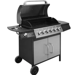 Arts De La Table & Arts Culinaires-vidaXL Barbecue à gaz 6 + 1 zone de cuisson Noir et argenté
