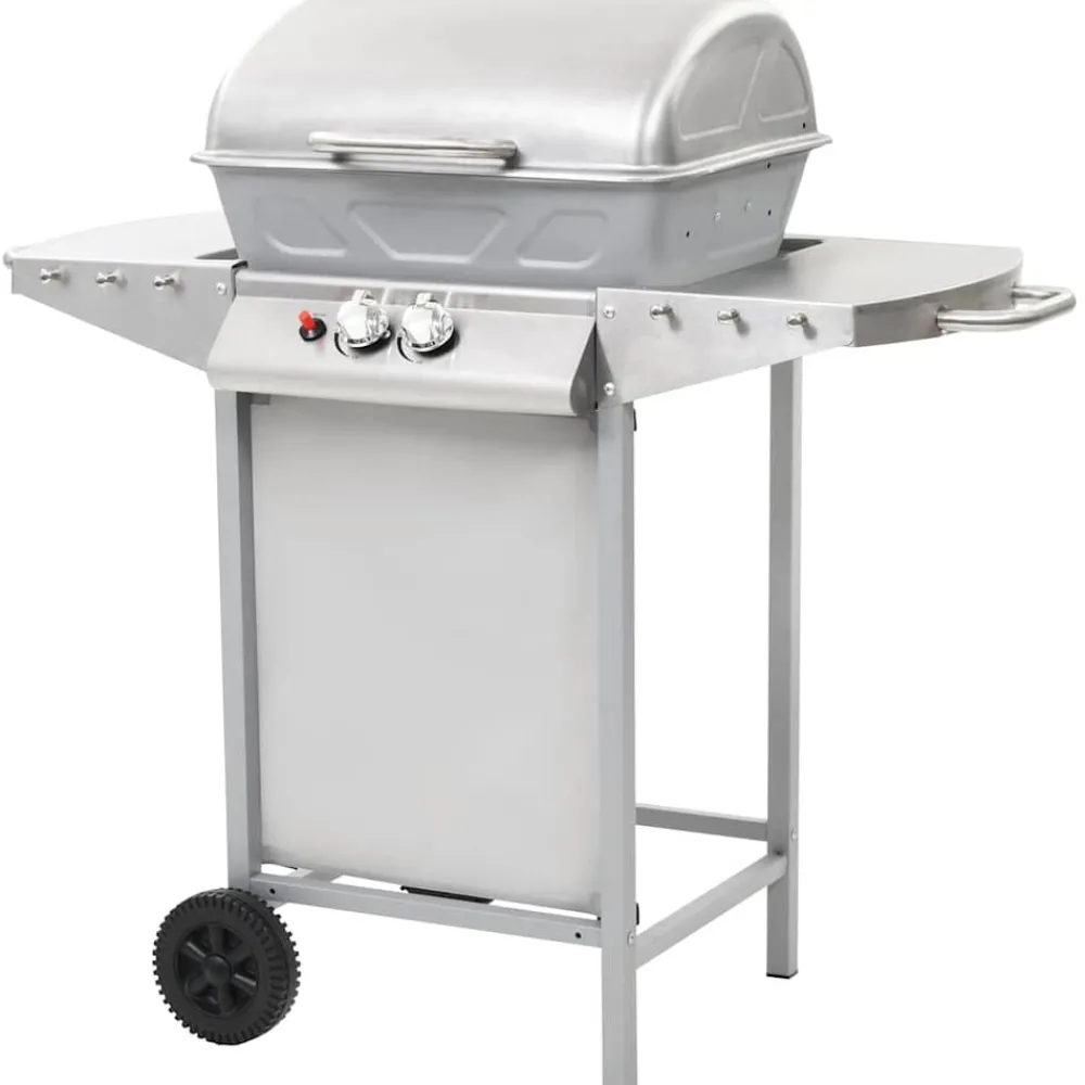 vidaXL Barbecue à gaz avec 2 zones de cuisson Acier Argenté