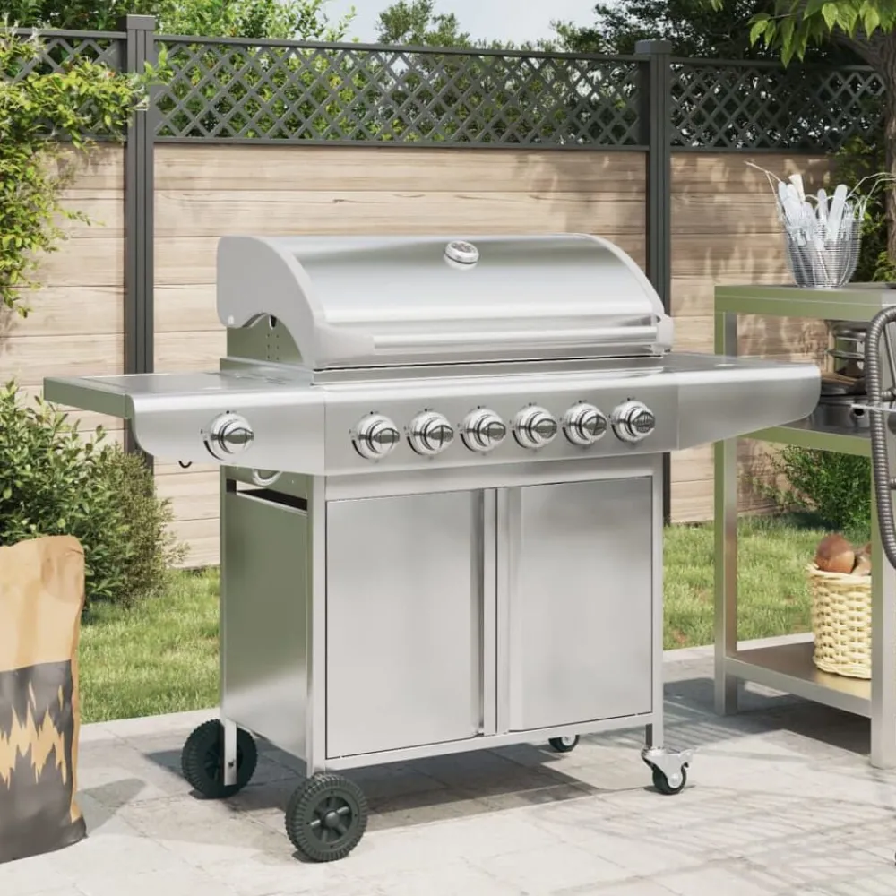 vidaXL Barbecue à gaz avec 7 brûleurs argent acier inoxydable
