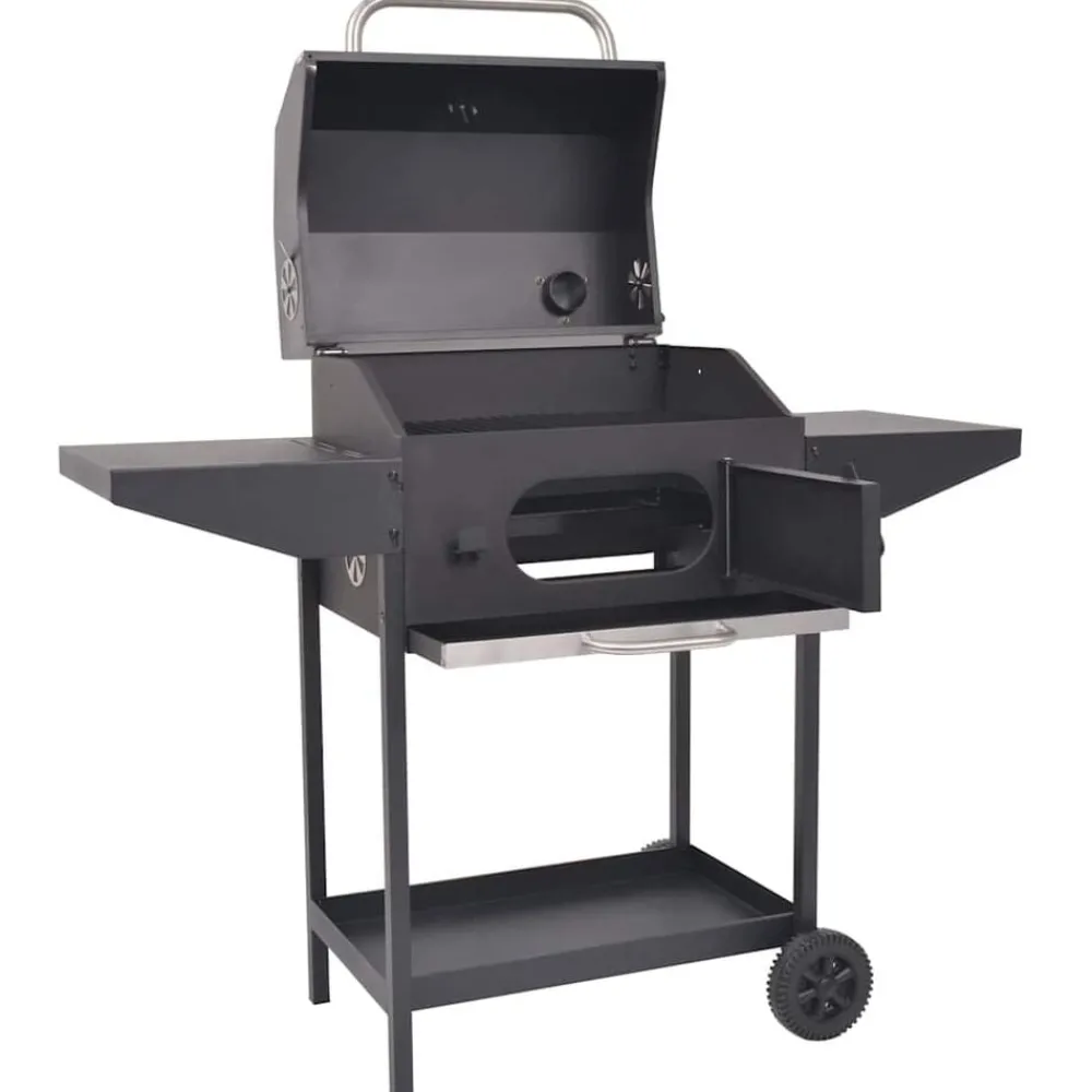 vidaXL Barbecue au charbon de bois avec étagère inférieure Noir