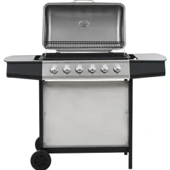 Arts De La Table & Arts Culinaires-vidaXL Barbecue au gaz avec 6 zones de cuisson Inox Argenté Argenté et noir