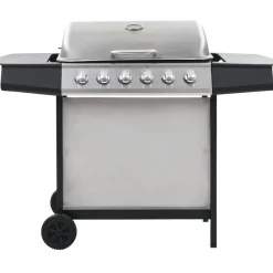 Arts De La Table & Arts Culinaires-vidaXL Barbecue au gaz avec 6 zones de cuisson Inox Argenté Argenté et noir