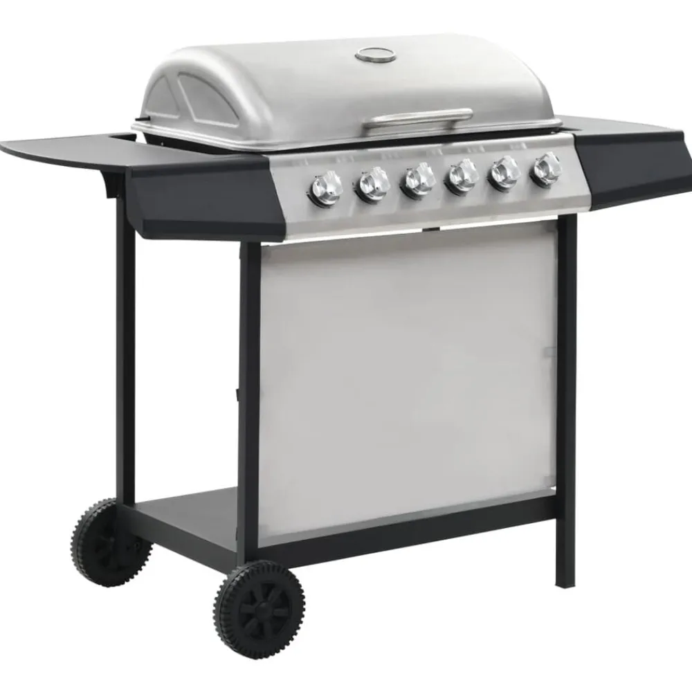 Arts De La Table & Arts Culinaires-vidaXL Barbecue au gaz avec 6 zones de cuisson Inox Argenté Argenté et noir