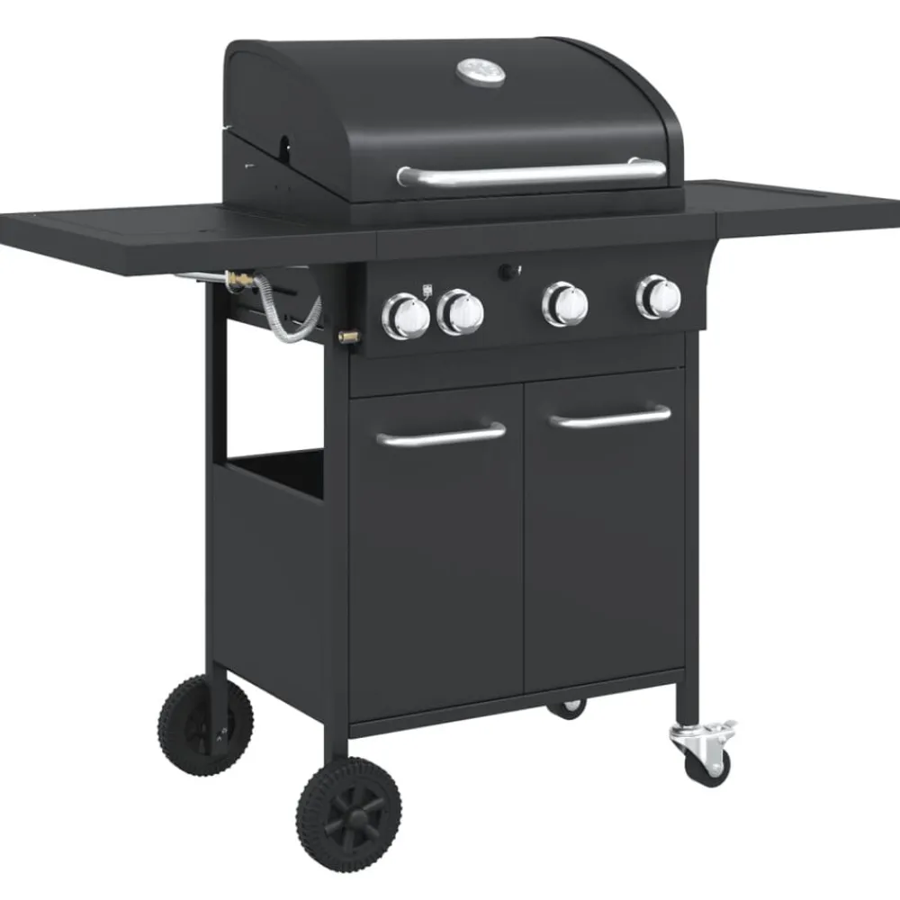 vidaXL Barbecue gril à gaz avec 4 brûleurs noir acier enduit de poudre