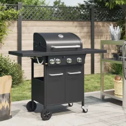 vidaXL Barbecue gril à gaz avec 4 brûleurs noir acier enduit de poudre