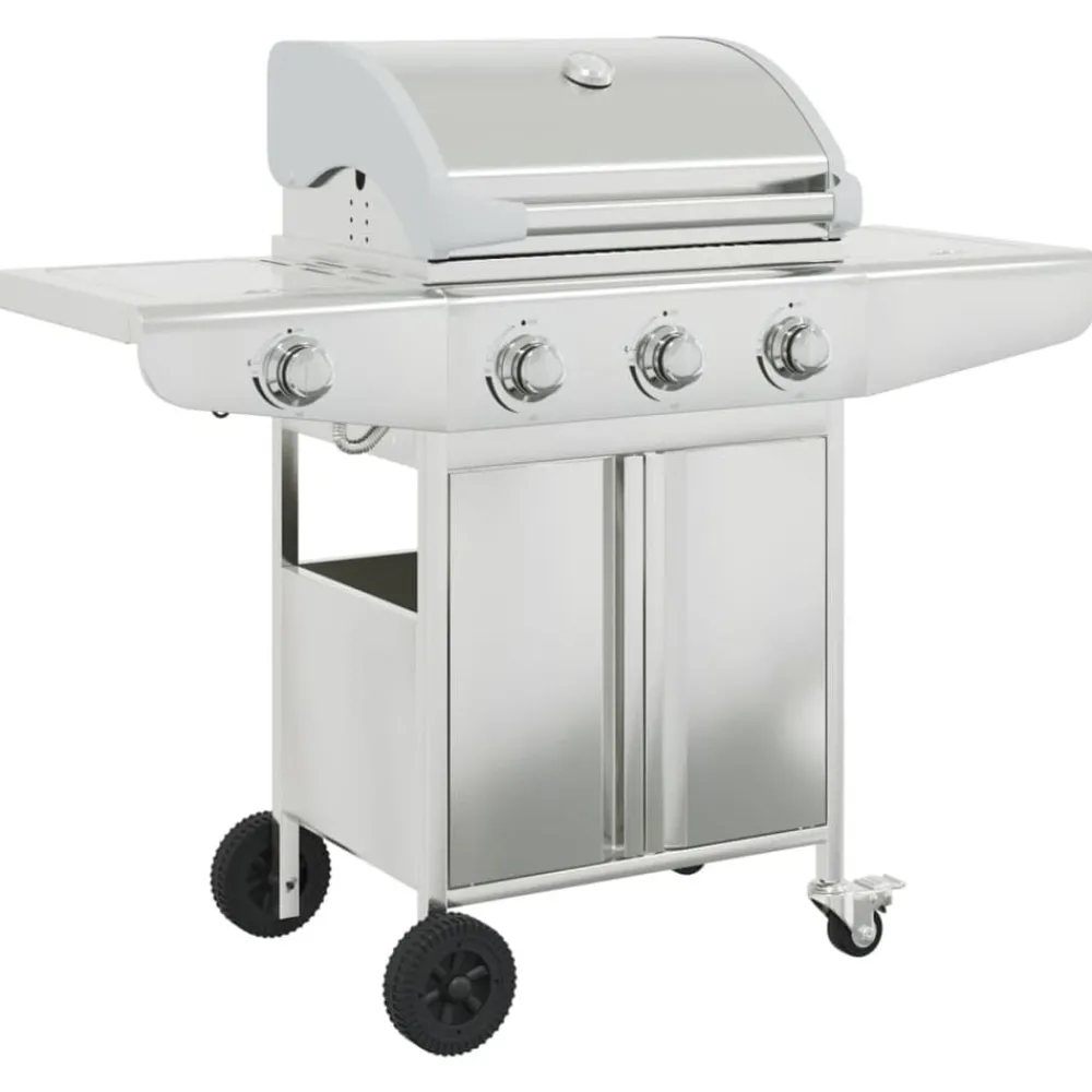 vidaXL Barbecue gril à gaz avec 4 brûleurs argenté acier inoxydable