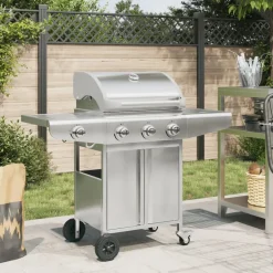 vidaXL Barbecue gril à gaz avec 4 brûleurs argenté acier inoxydable