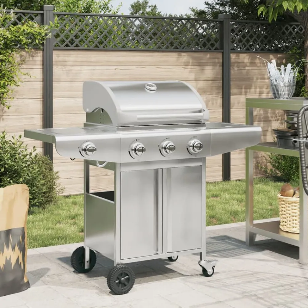 vidaXL Barbecue gril à gaz avec 4 brûleurs argenté acier inoxydable