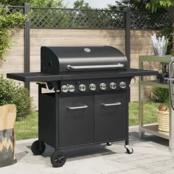 vidaXL Barbecue gril à gaz avec 7 brûleurs noir acier enduit de poudre
