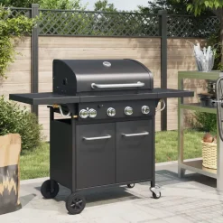 vidaXL Barbecue gril à gaz avec 5 brûleurs noir acier enduit de poudre