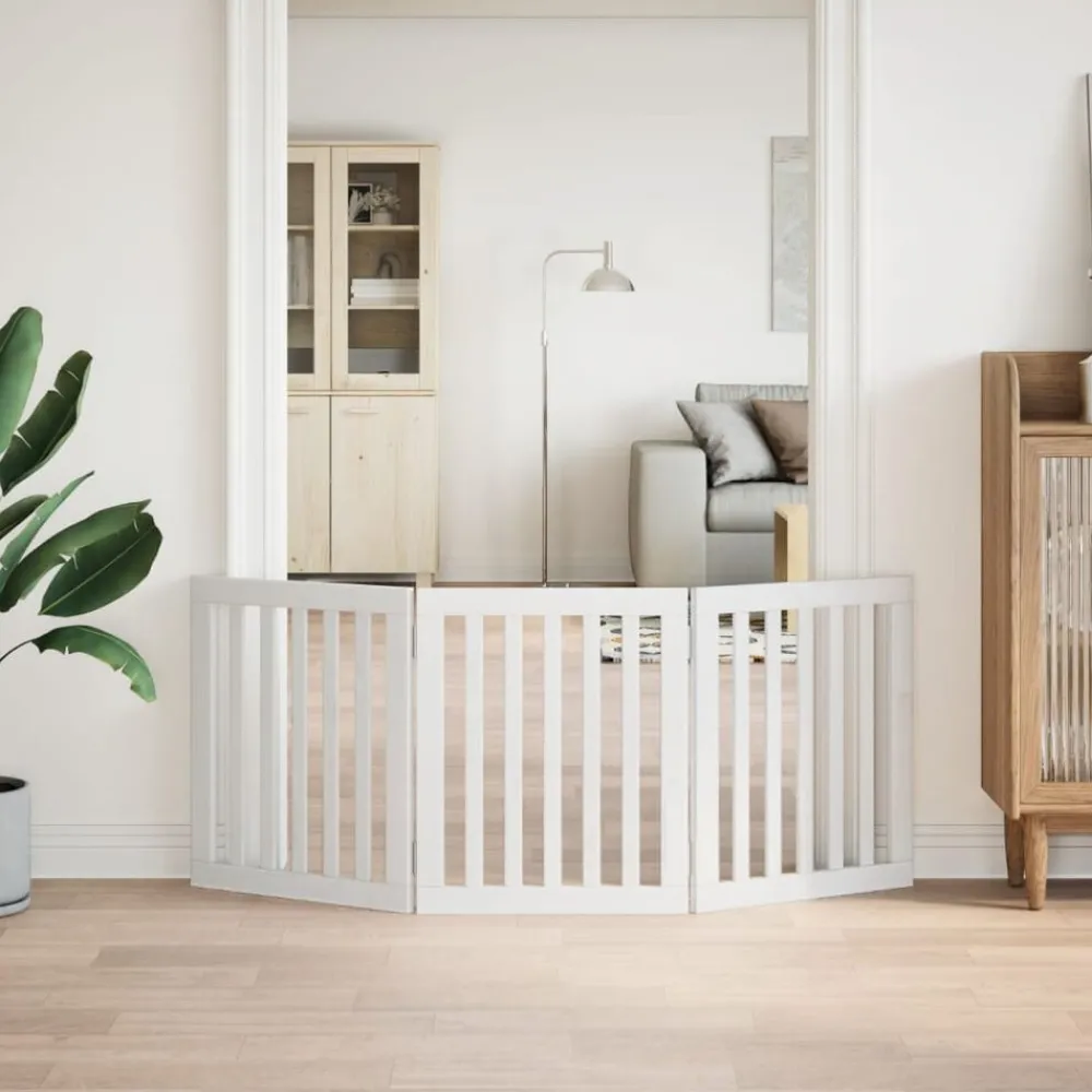 Articles Pour Animaux De Compagnie-vidaXL Barrière pour chien pliable 3 panneaux 150 cm bois de peuplier Blanc