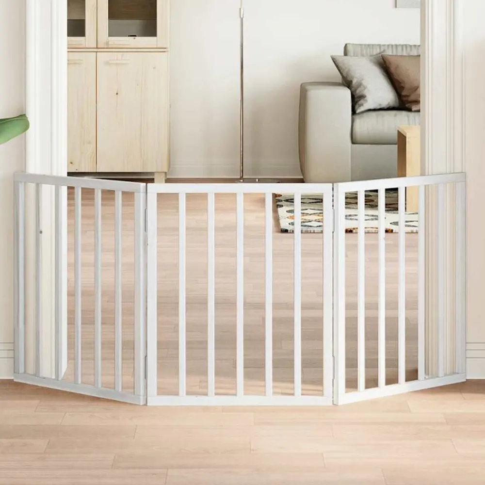 Articles Pour Animaux De Compagnie-vidaXL Barrière pour chien pliable 3 panneaux 150 cm bois de peuplier Blanc