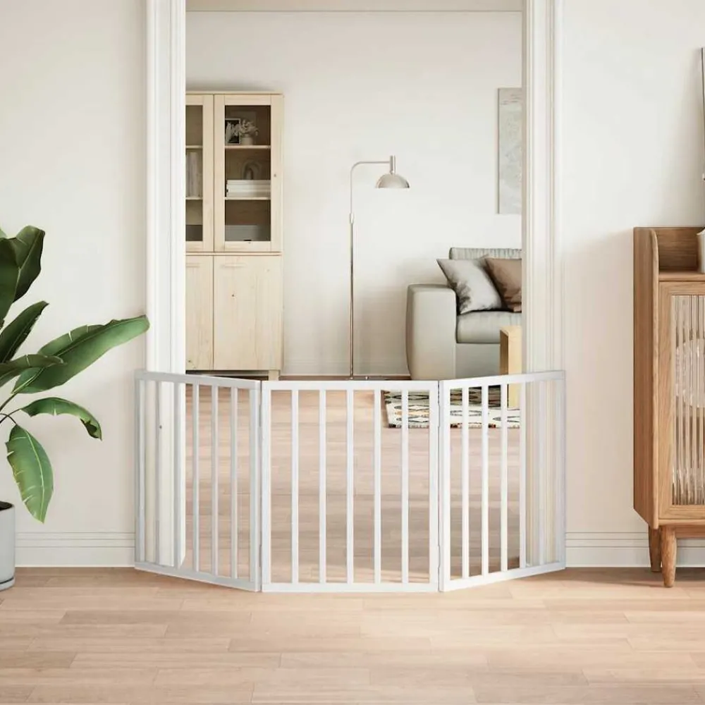 Articles Pour Animaux De Compagnie-vidaXL Barrière pour chien pliable 3 panneaux 150 cm bois de peuplier Blanc