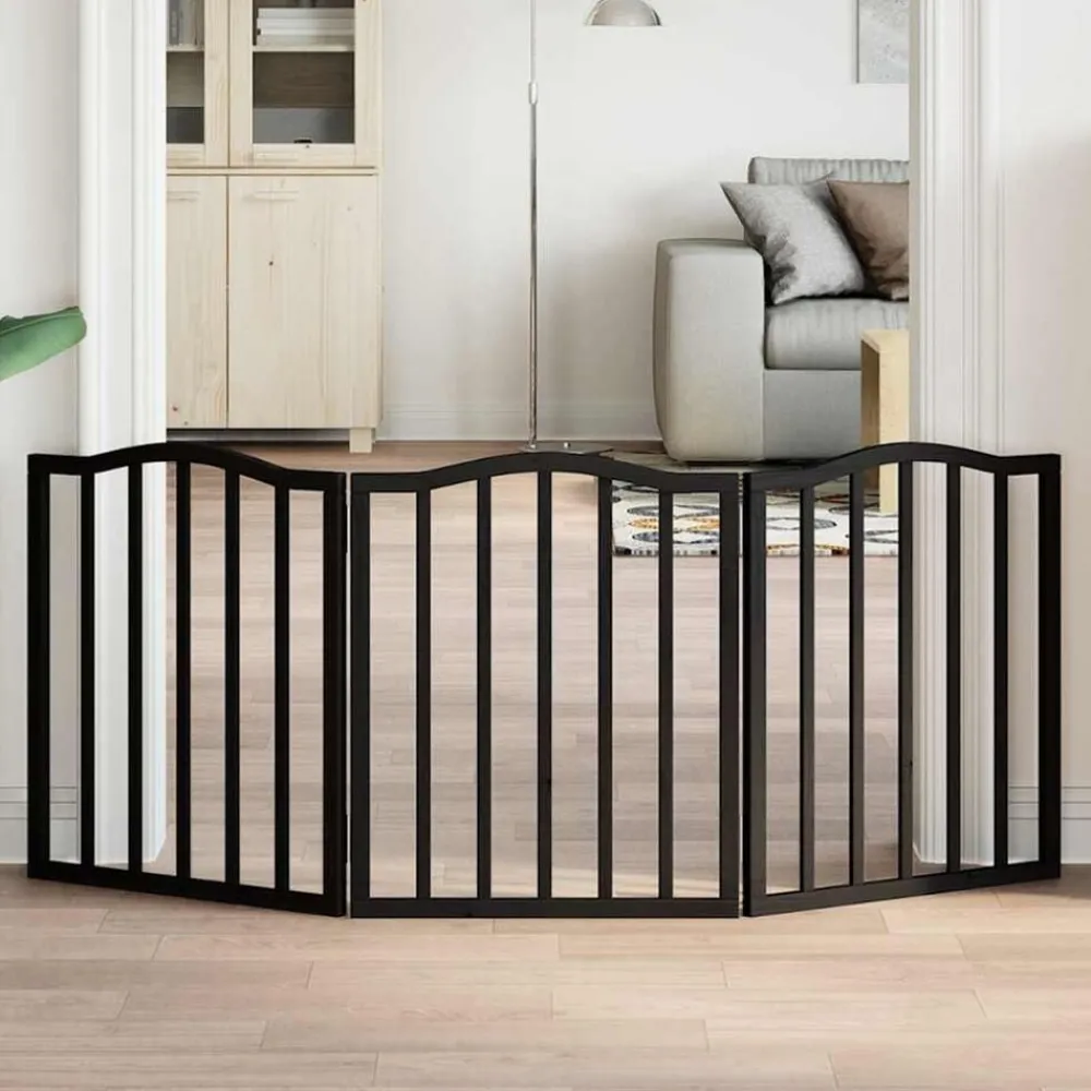 vidaXL Barrière pour chien pliable 3 panneaux bois de peuplier
