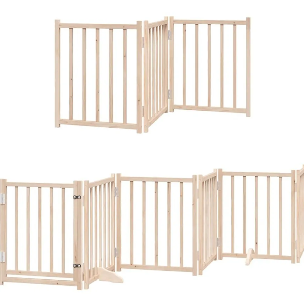 Articles Pour Animaux De Compagnie-vidaXL Barrière pour chiens avec porte pliable 9panneaux bois peuplier Naturel