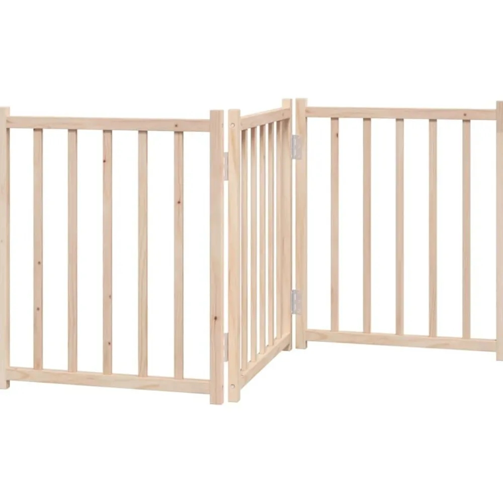 Articles Pour Animaux De Compagnie-vidaXL Barrière pour chien pliable 3 panneaux 150 cm bois sapin massif Naturel