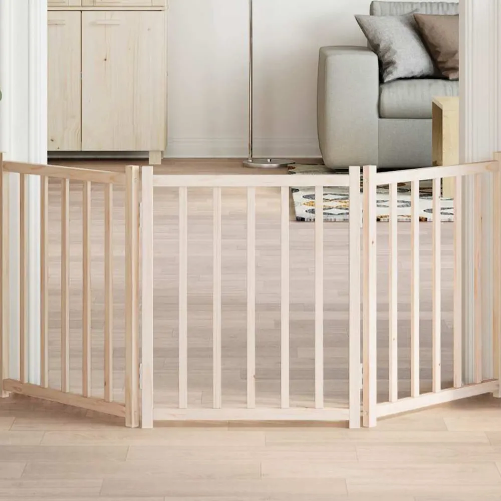 Articles Pour Animaux De Compagnie-vidaXL Barrière pour chien pliable 3 panneaux 150 cm bois sapin massif Naturel