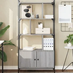 Étagères-vidaXL Bibliothèque avec portes 76,5x30x154,5 cm Sonoma gris