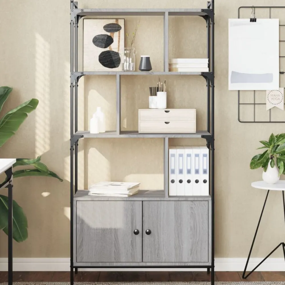 Étagères-vidaXL Bibliothèque avec portes 76,5x30x154,5 cm Sonoma gris