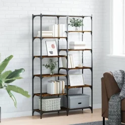 Étagères-vidaXL Bibliothèque chêne fumé 100x32x170 cm bois d'ingénierie et fer Ch&ecirc;ne fumé