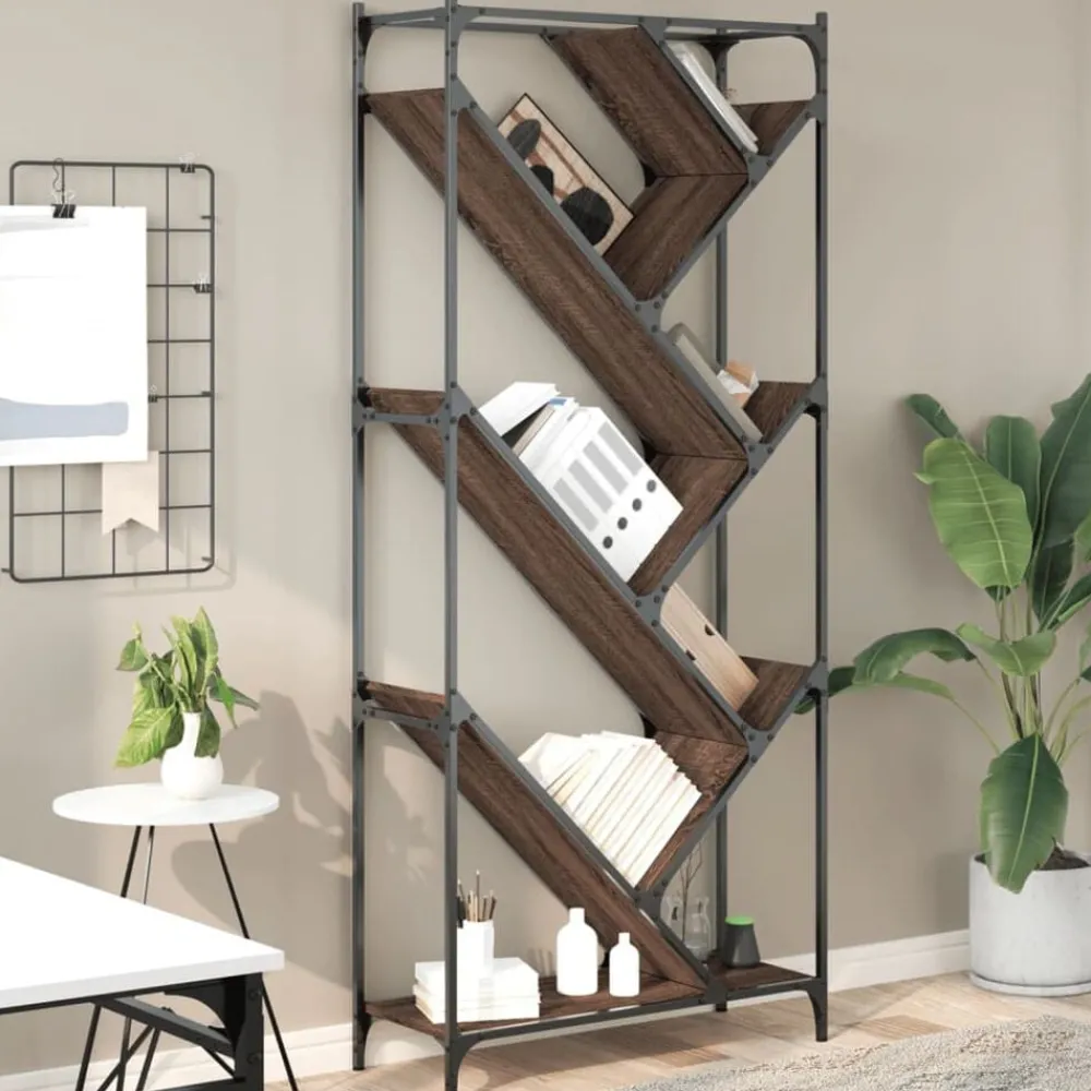 vidaXL Bibliothèque chêne marron 79x30x180 cm bois ingénierie et métal