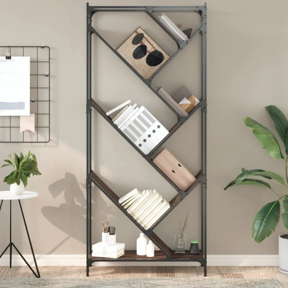vidaXL Bibliothèque chêne marron 79x30x180 cm bois ingénierie et métal