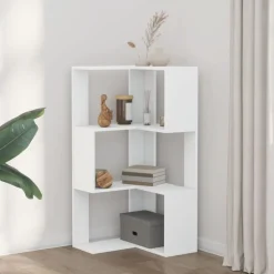 Étagères-vidaXL Bibliothèque d'angle à 3 niveaux bois d'ingénierie Blanc