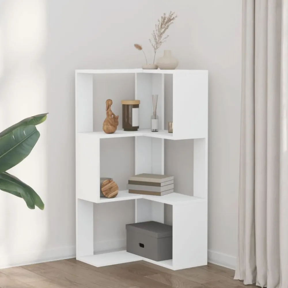 Étagères-vidaXL Bibliothèque d'angle à 3 niveaux bois d'ingénierie Blanc