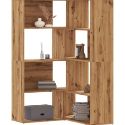 Étagères-vidaXL Bibliothèque d'angle 4 niveaux chêne artisanal bois ingénierie ch&ecirc;ne artisanal