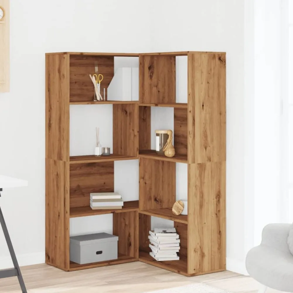 Étagères-vidaXL Bibliothèque d'angle 4 niveaux chêne artisanal bois ingénierie chêne artisanal