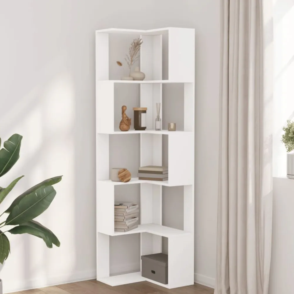 Étagères-vidaXL Bibliothèque d'angle à 5 niveaux bois d'ingénierie Blanc