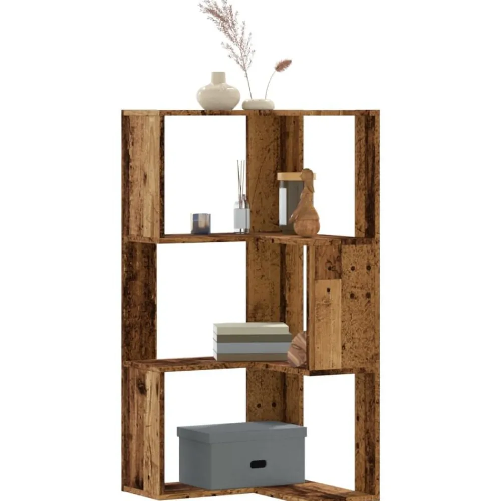 Étagères-vidaXL Bibliothèque d'angle à 3 niveaux bois d'ingénierie Vieux bois