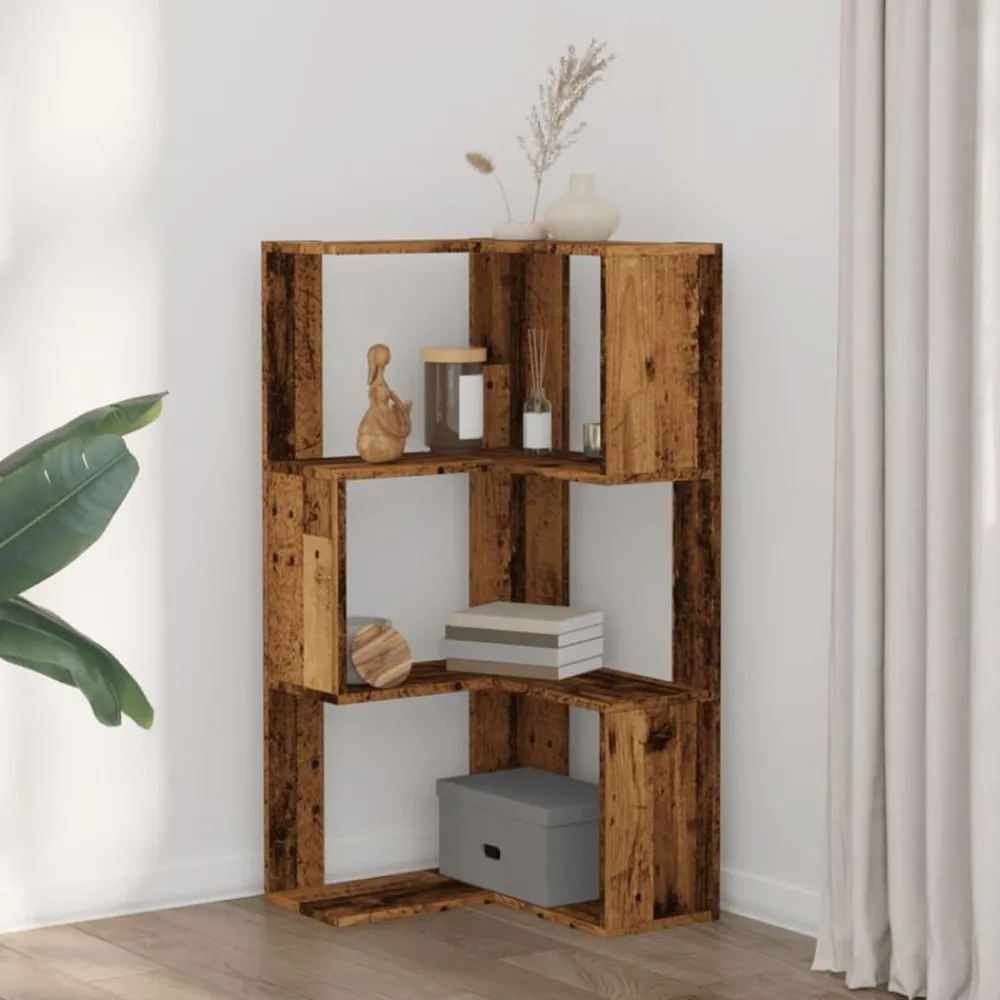Étagères-vidaXL Bibliothèque d'angle à 3 niveaux bois d'ingénierie Vieux bois