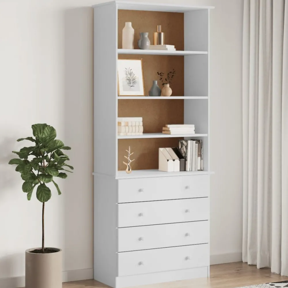 Étagères-vidaXL Bibliothèque tiroirs ALTA 77x35x186,5cm bois massif pin Blanc