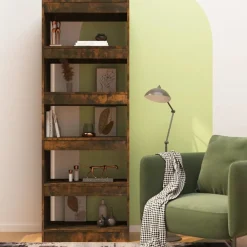 vidaXL Bibliothèque/Séparateur de pièce Chêne fumé Bois d'ingénierie
