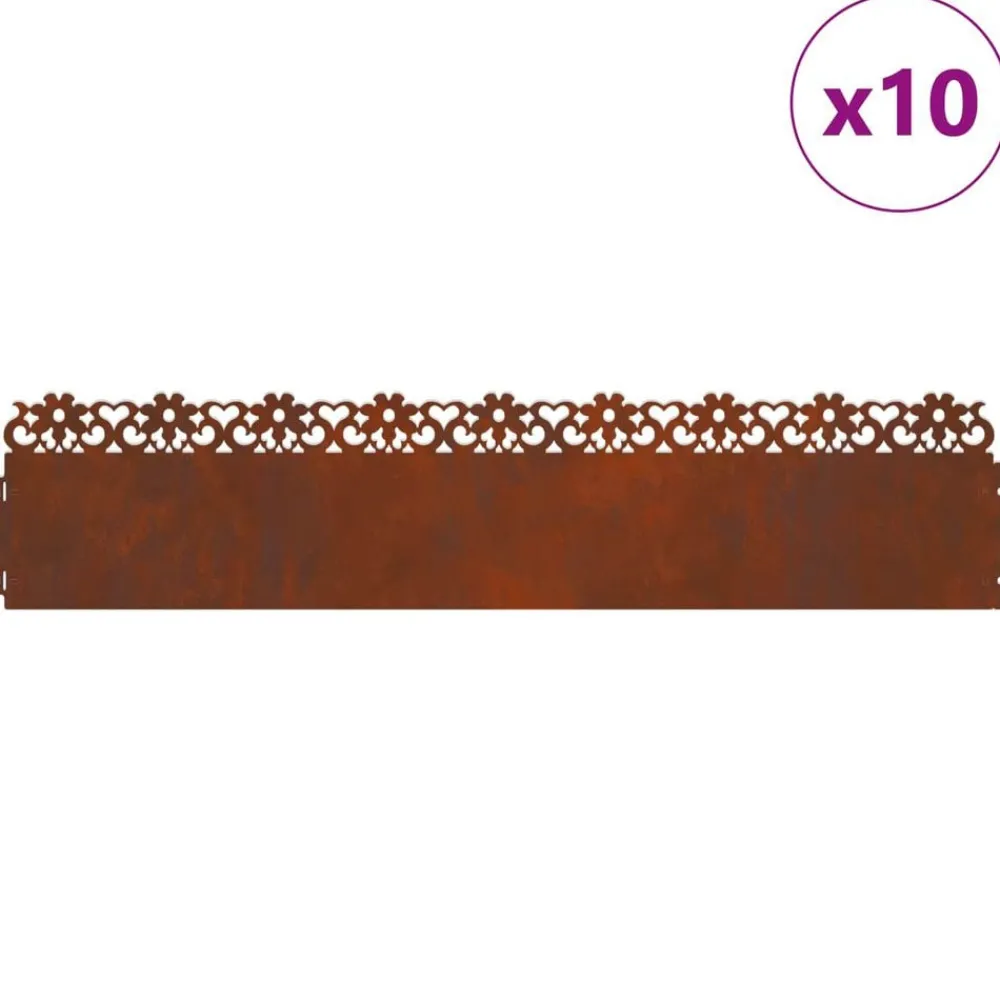 vidaXL Bordures de pelouse 10 pcs Rouillé 103 x 0,05 x 22 cm