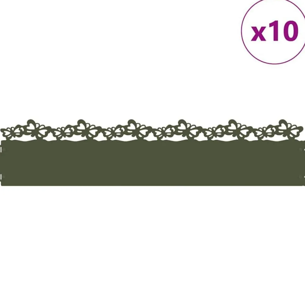 Clôtures & Barrières-vidaXL Bordures de pelouse 10 pcs 103 x 0,05 x 22 cm Acier Vert olive