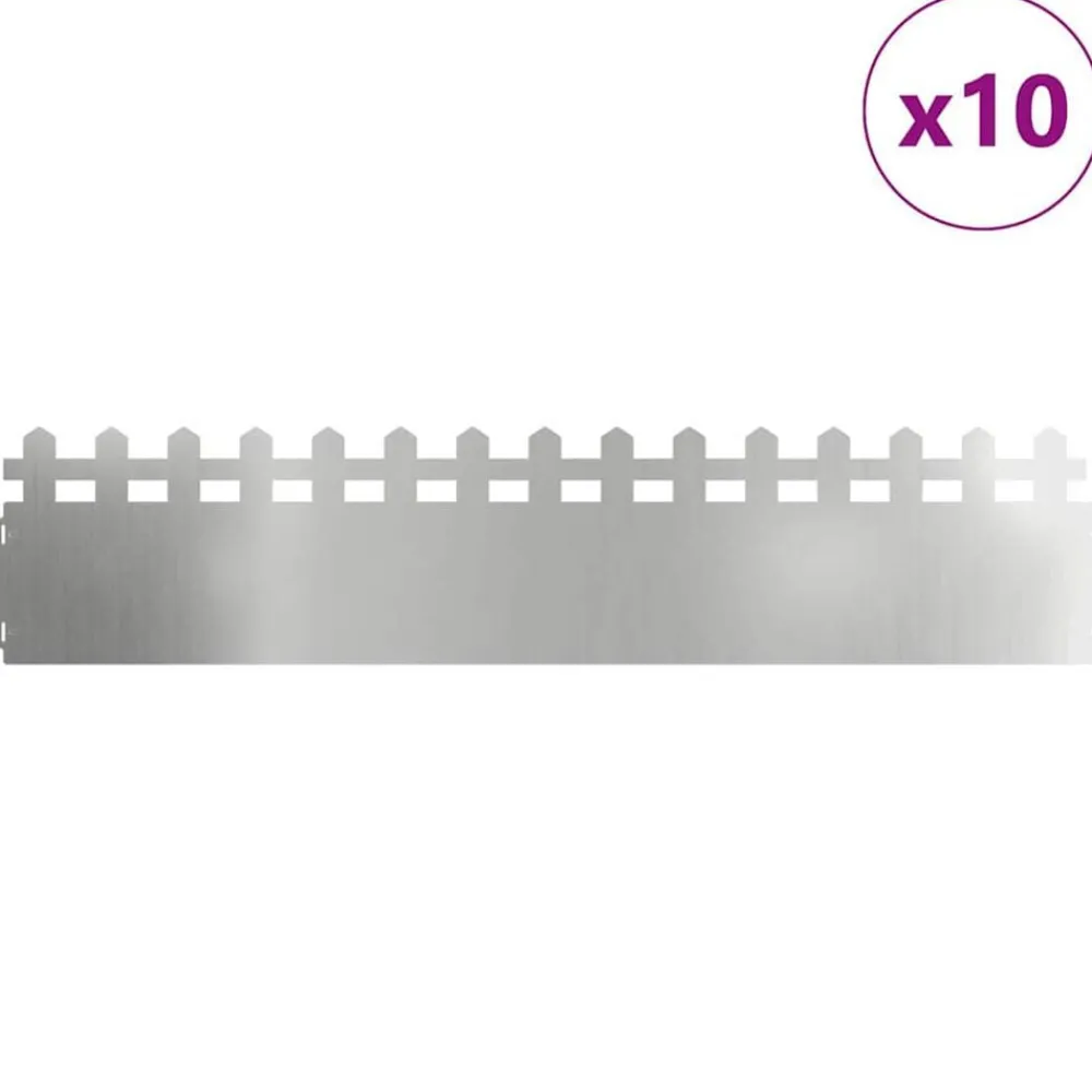 Clôtures & Barrières-vidaXL Bordures de pelouse 10 pcs Argent 103 x 0,05 x 22 cm Acier galvanisé