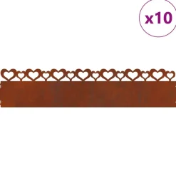 vidaXL Bordures de pelouse 10 pcs Rouillé 103 x 0,05 x 22 cm