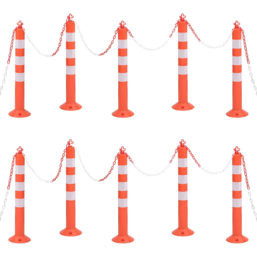 vidaXL Bornes de contrôle du trafic 10 pcs avec chaîne 75 cm PE