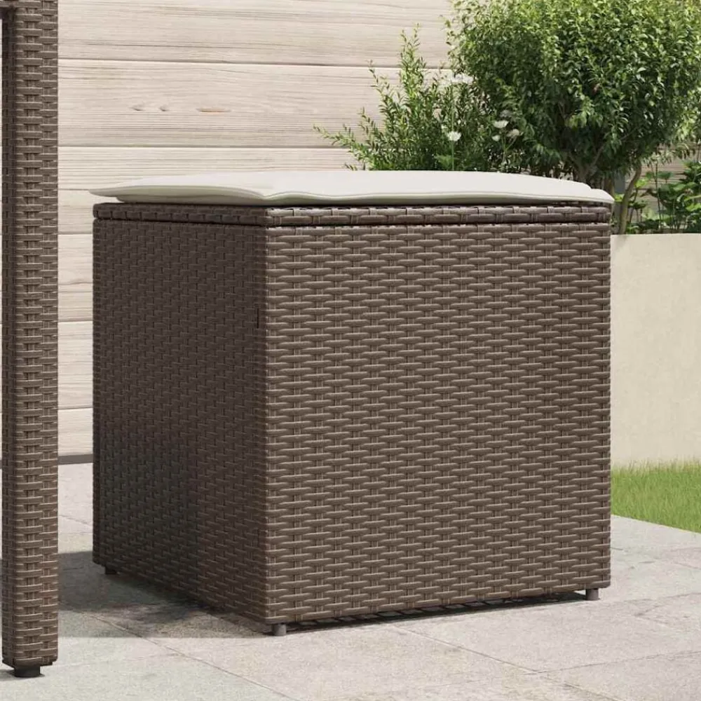 Mobilier De Jardin-vidaXL Boîte à coussins avec stockage Marron 50 x 50 x 50 cm polyrotin Marron et crème