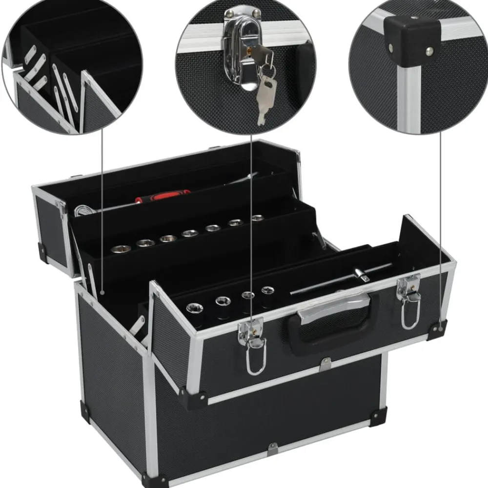 vidaXL Boîte à outils 38x22,5x34 cm Noir Aluminium