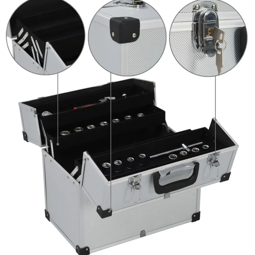 vidaXL Boîte à outils 38x22,5x34 cm Argenté Aluminium