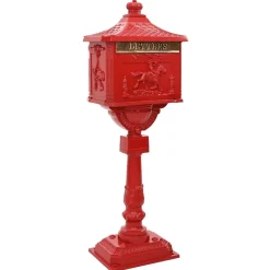 Décorations-vidaXL Boîte aux Lettres Debout avec porte 42,5 x 29,5 x 117 cm Rouge