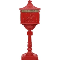 Décorations-vidaXL Boîte aux Lettres Debout avec porte 42,5 x 29,5 x 117 cm Rouge