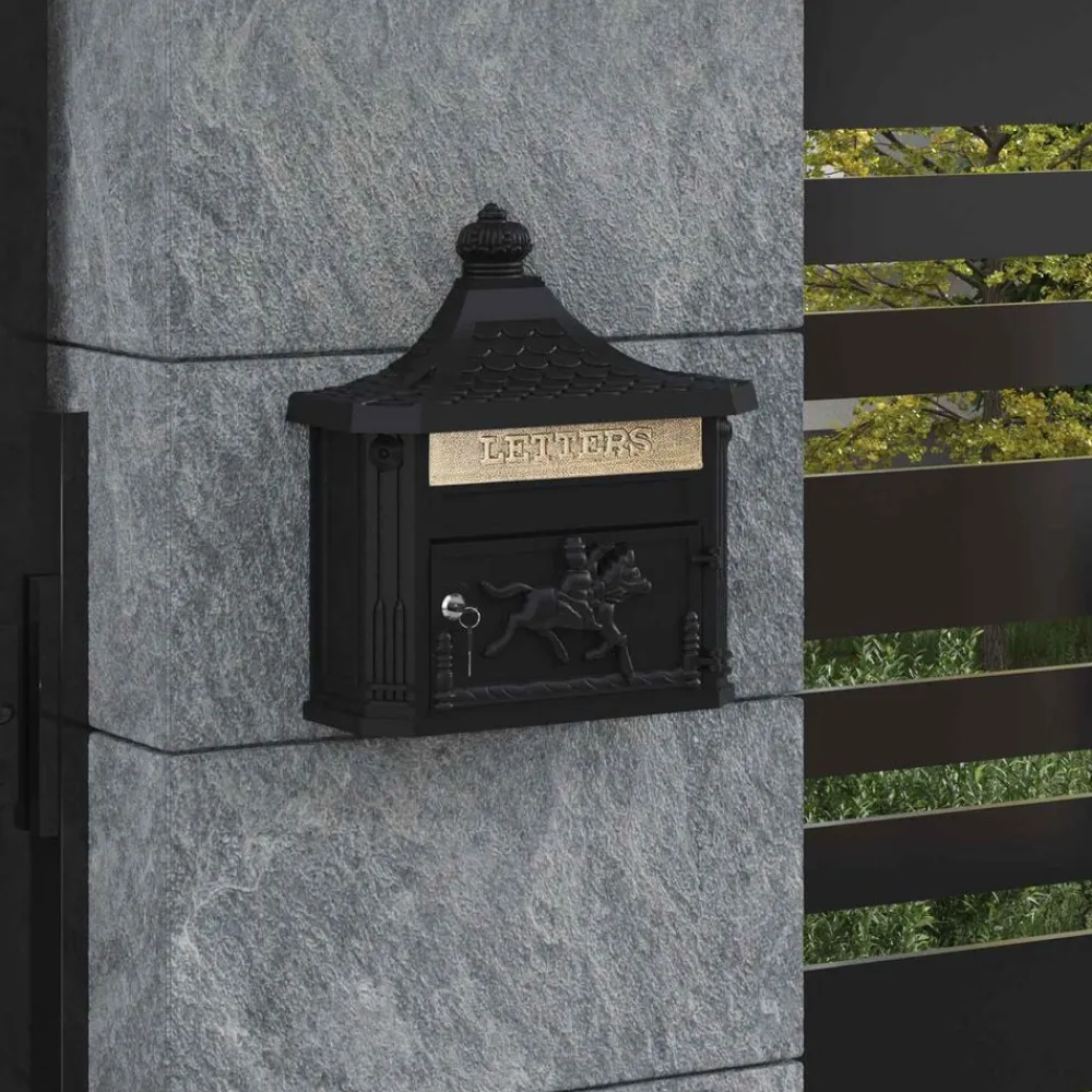 Décorations-vidaXL Boîte aux lettres murale 40,5 x 16 x 45 cm Aluminium coulé Noir